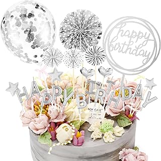 Ambolio 30 Pezzi,Topper Torta,Torta di Compleanno Cake Topper Set,Happy Birthday Cake Topper,Decorazioni Torta,Topper per Torte Compleanno. (Argento)
