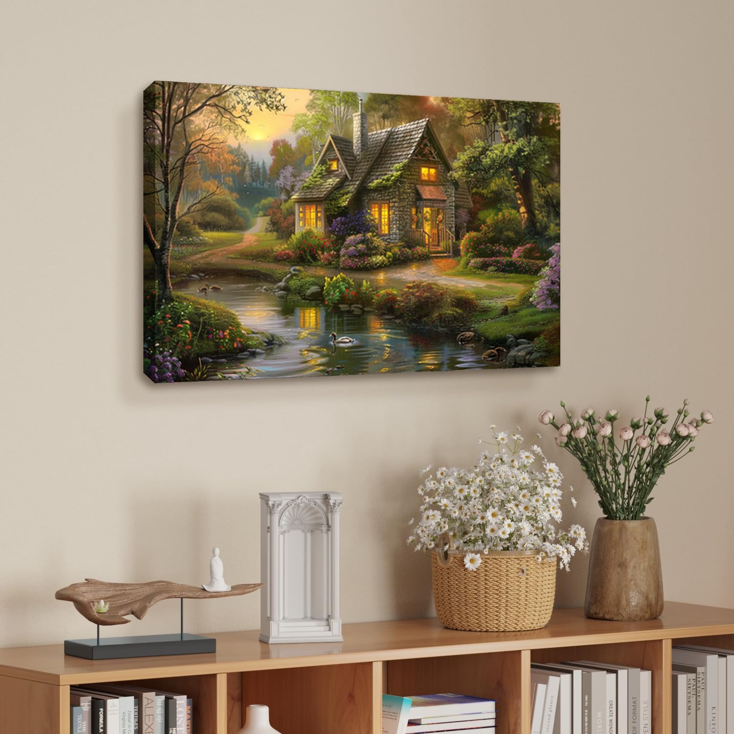 Amazon｜Thomas Kinkade House With 池 キャンバスアート トーマス