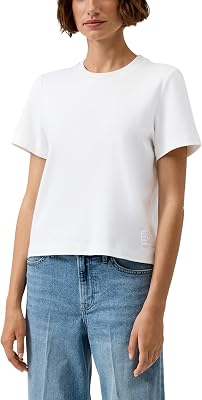 s.Oliver Damen T-Shirt – Regular Fit, Interlockjersey, verkürzt