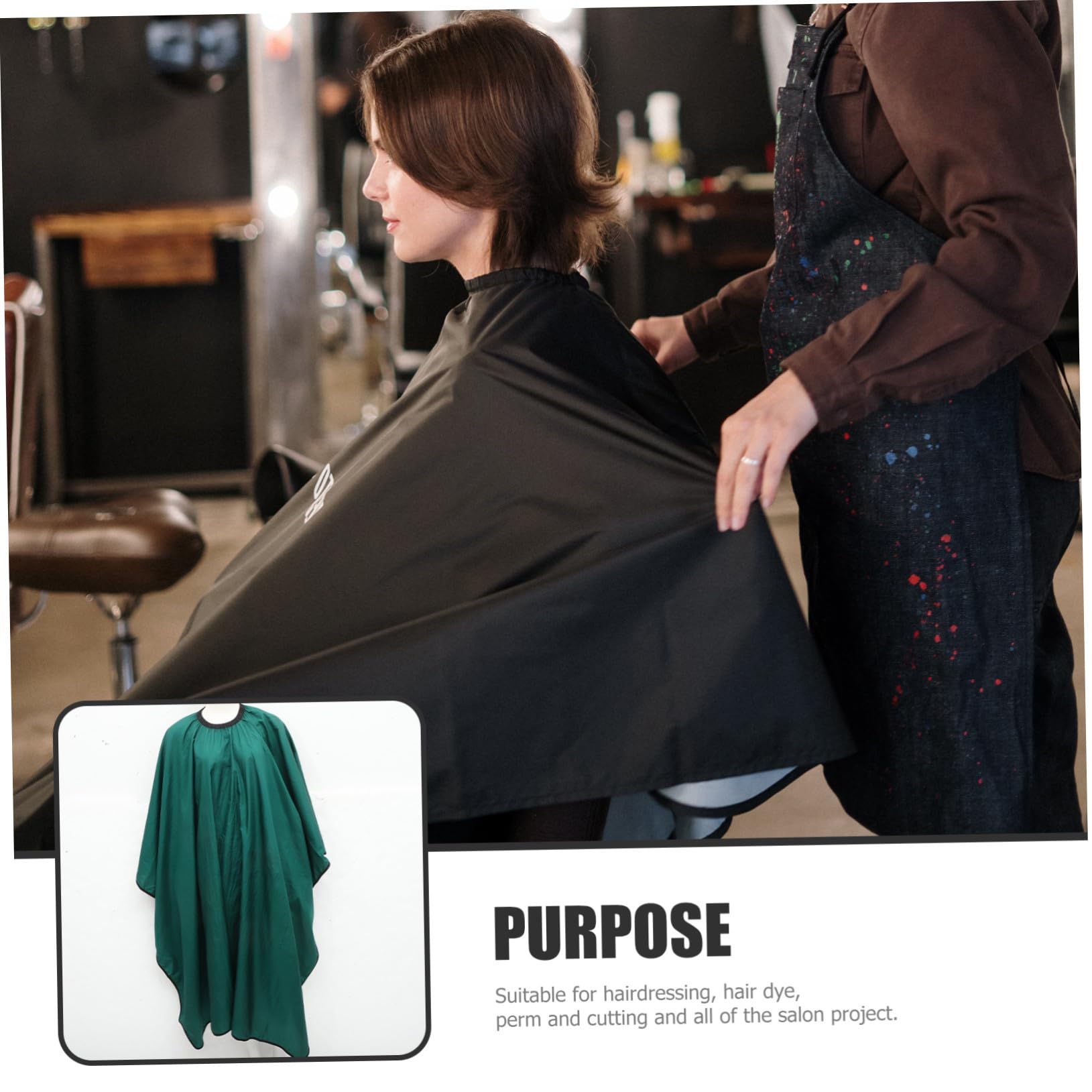 Corte de Pelo para Adultos con Mangas y Reutilizable para Peluquerías y Barberías Protección Profesional contra Residuos de Cabello Flexible y Resistente Color Verde Salón