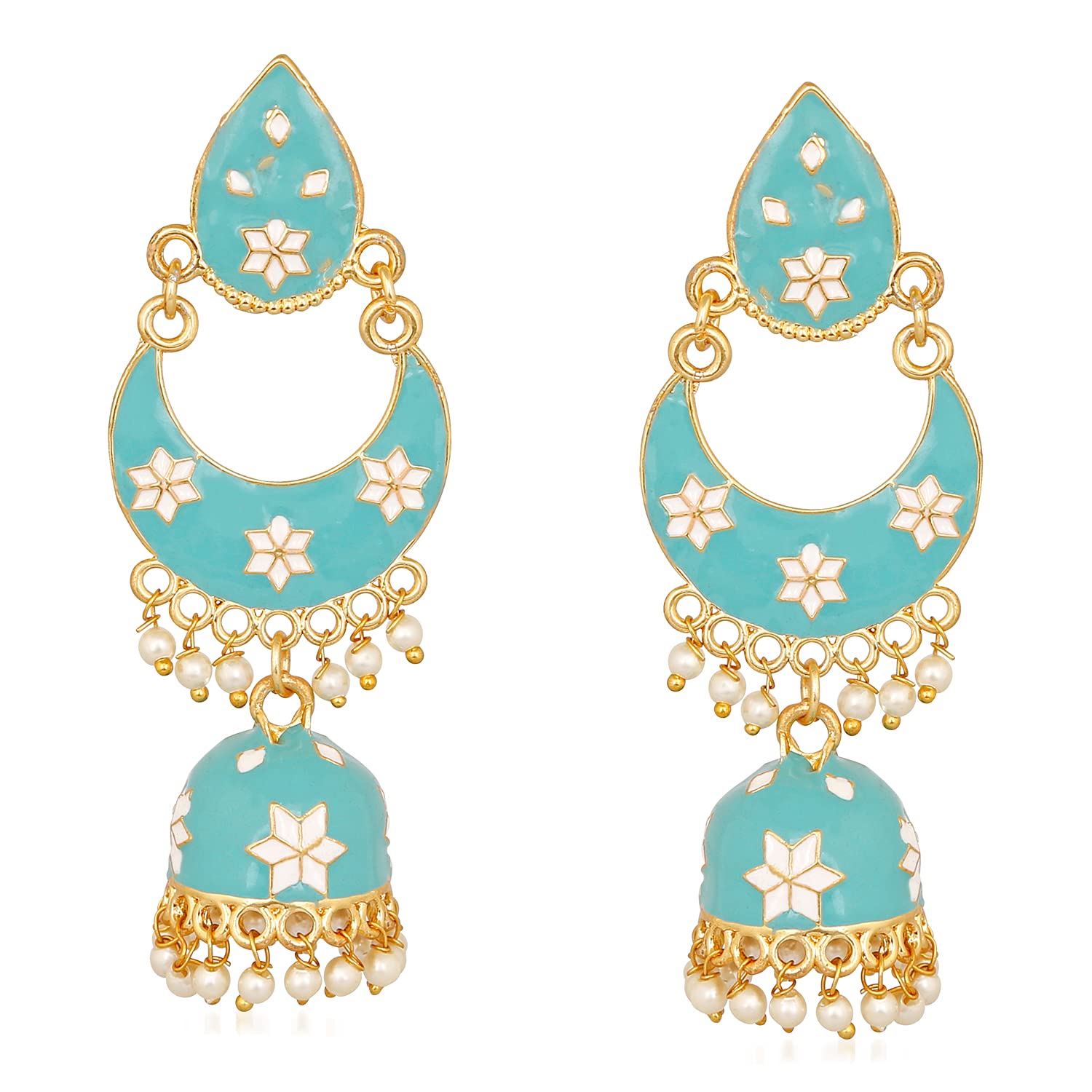 Mahi Traditional Ethnic Blue Meenakari work Dangler Chandbali Jhumki Earrings with Artificial Pearl for Women (ER1109728GLBlu) (B09511XM2T) Amazon Price History, Amazon Price Tracker