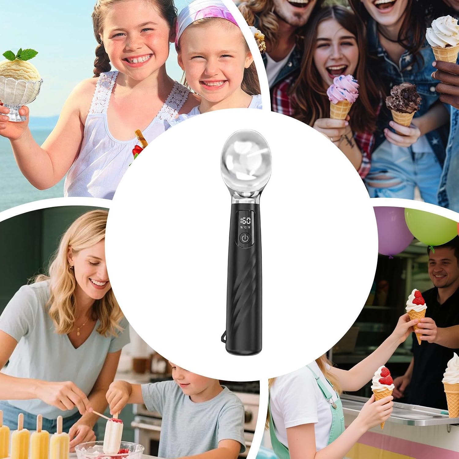 Electric Ice Cream Scoop | with Removable Battery Rechargeable Scooper - Electric Heated Ice Cream Scoop with LED Display - for Yogurt Sorbet Cupcake Bar Home Chef Serving