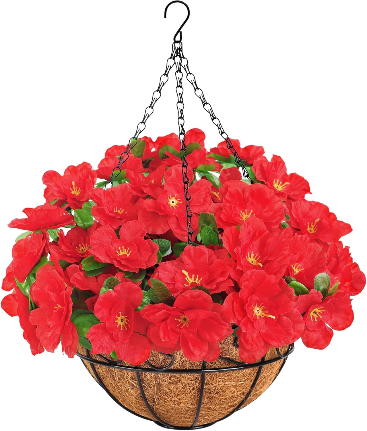 Ouddy Decor Artificial Hanging Flowers with Basket, Silk Azalea Flowers in Coconut Basket, Fake Hanging Plants Artificial Decor for Outdoor Indoor Yard Garden Patio Home Room Porch Decor (Fuchsia)