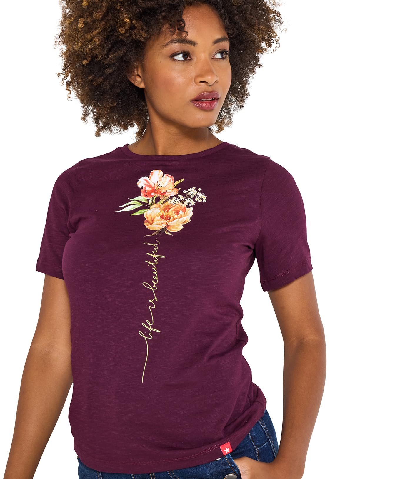 Joe Browns Women's Floral Print Graphic T-Shirt, Regular, Berry, UK 10