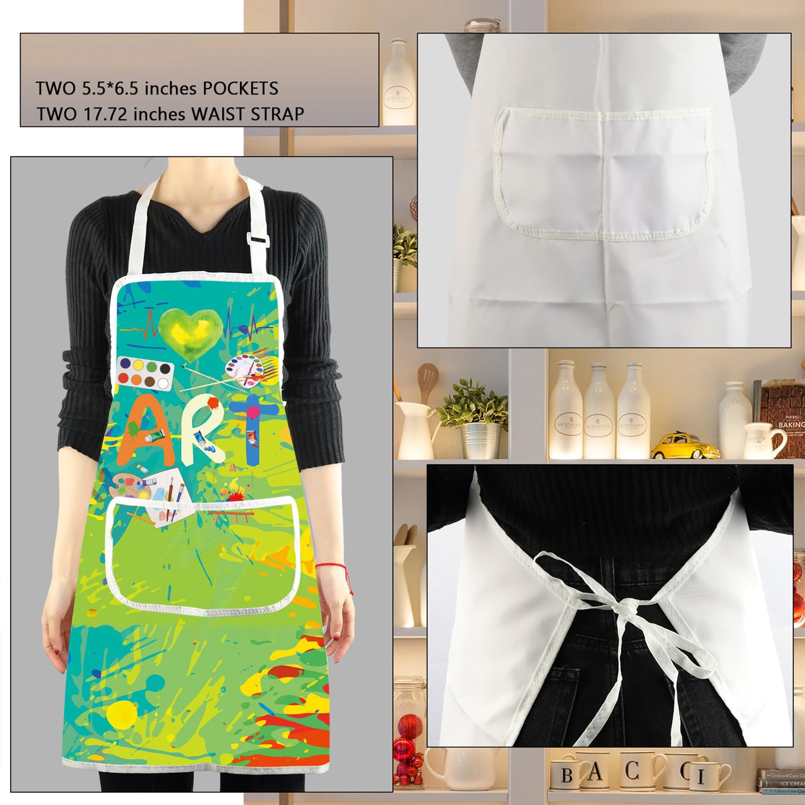 BNQL Painting Artist Apron with Pockets Artist Painter Gifts Art Lover Gift for Art Teacher Apron Painter Aprons (Art apron green) - Image 4