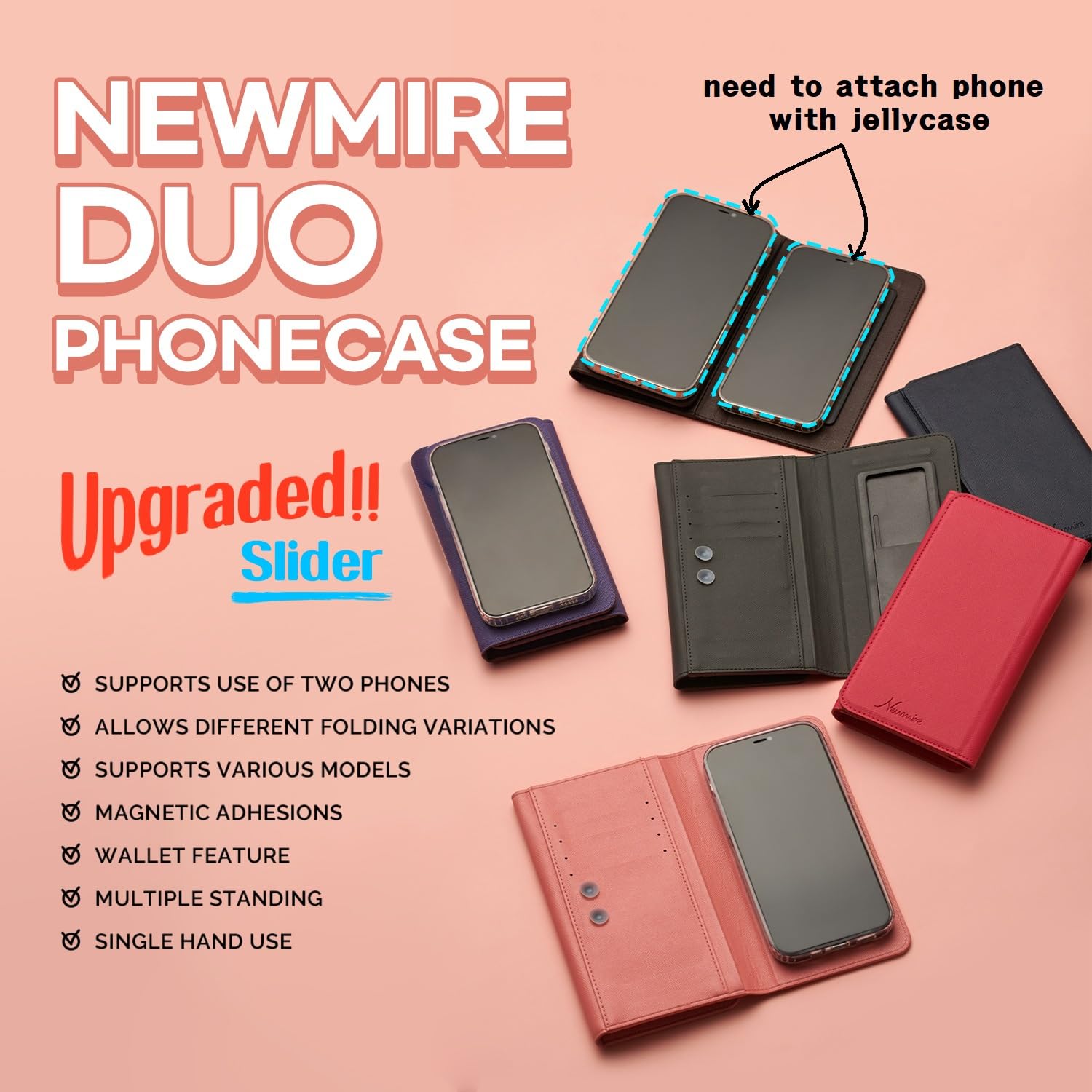 Amazon.com: NEWMIRE Duo Phone Case for 2 Phones | Multi Purpose Hiquality  Leather Cell Phone Case, Cell Phone Wallet | Folding Variation | All Phone  Types Available | iPhone, Galaxy, Motorola, etc | :