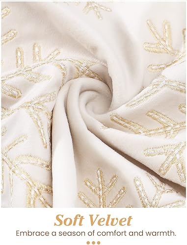 Miniatura 6 de Lewondr Fundas de almohada de Navidad, fundas de almohada con bordado de copo de nieve de 18 x 18 pulgadas, fundas de almohada decorativas doradas
