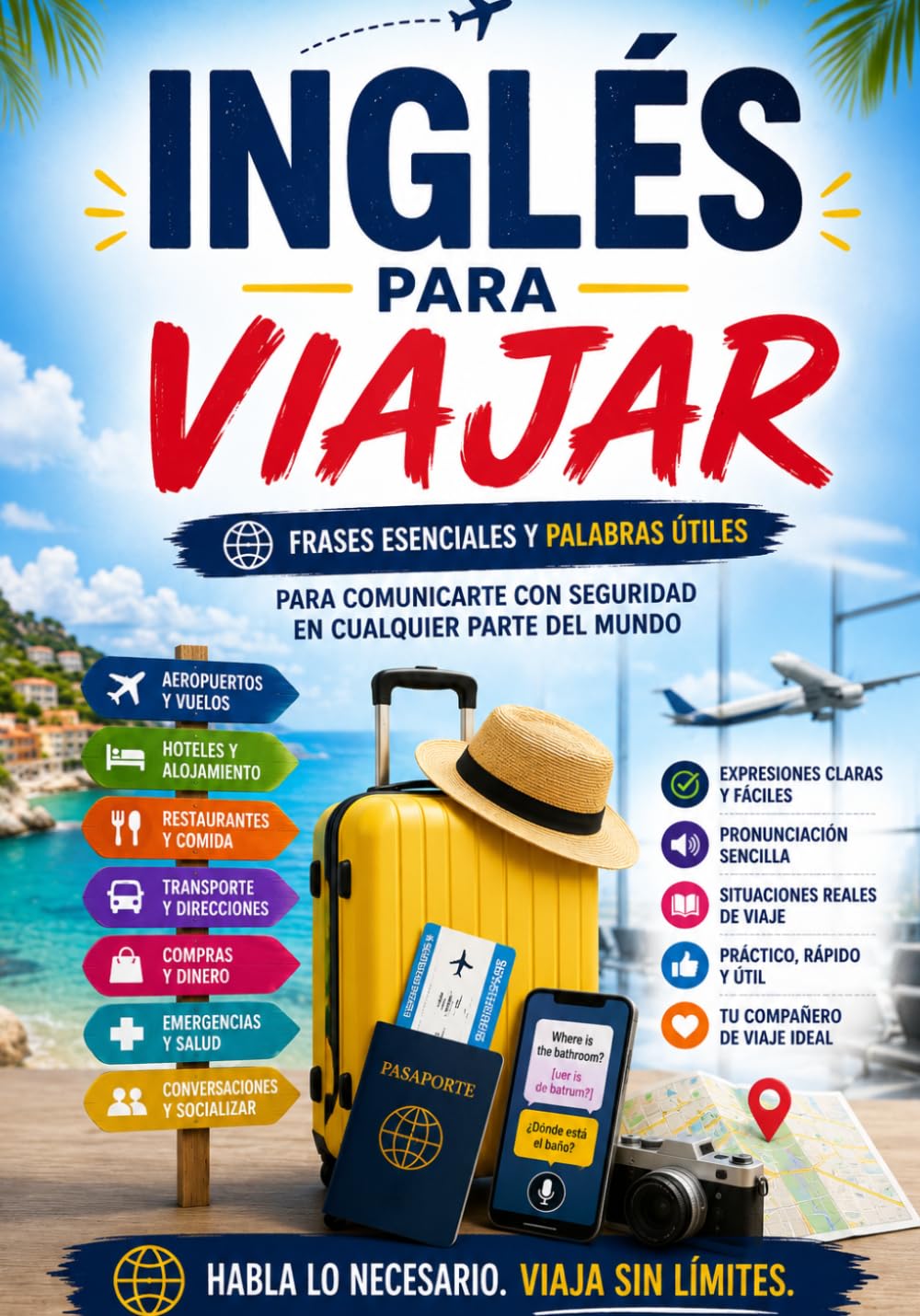 INGLÉS PARA VIAJAR: La guía práctica con frases y vocabulario esencial para turistas y vacaciones. Habla en hoteles, aeropuertos y restaurantes aunque no sepas inglés