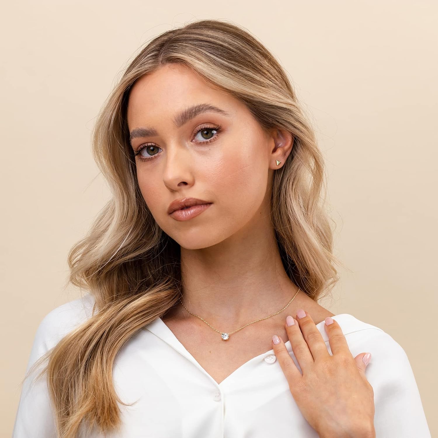 Elegant 14K Gold Plated Dainty Choker with 1.5 Carat Crystal Solitaire