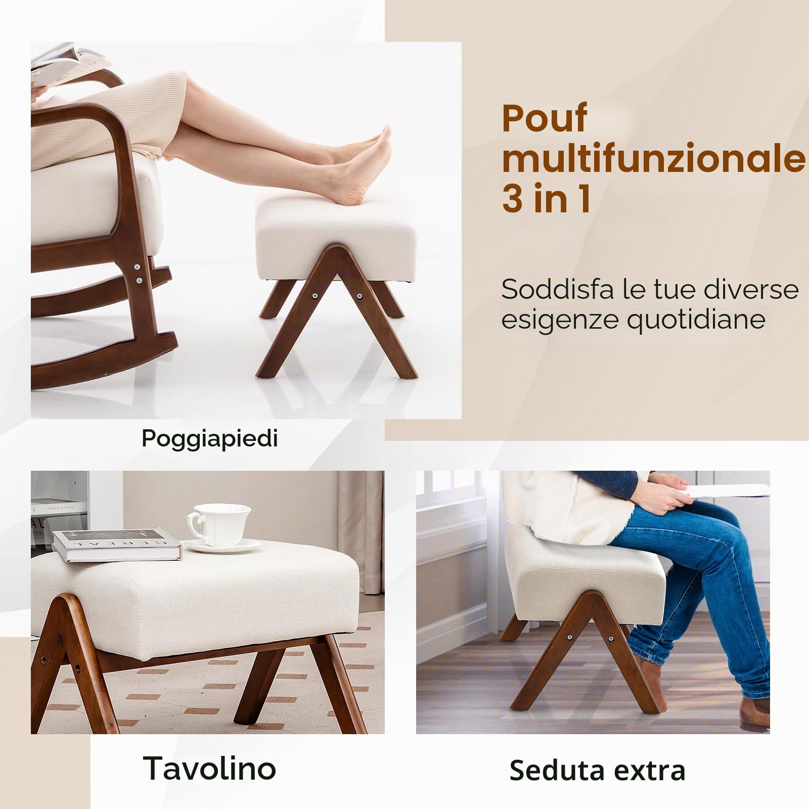 GIANTEX Sedia a Dondolo con Poggiapiedi, Poltrona Camera da Letto, Poltrona a Dondolo da Interno, Set Sedia a Dondolo e Poggiapiedi per Cameretta, Salotto 2 Colori