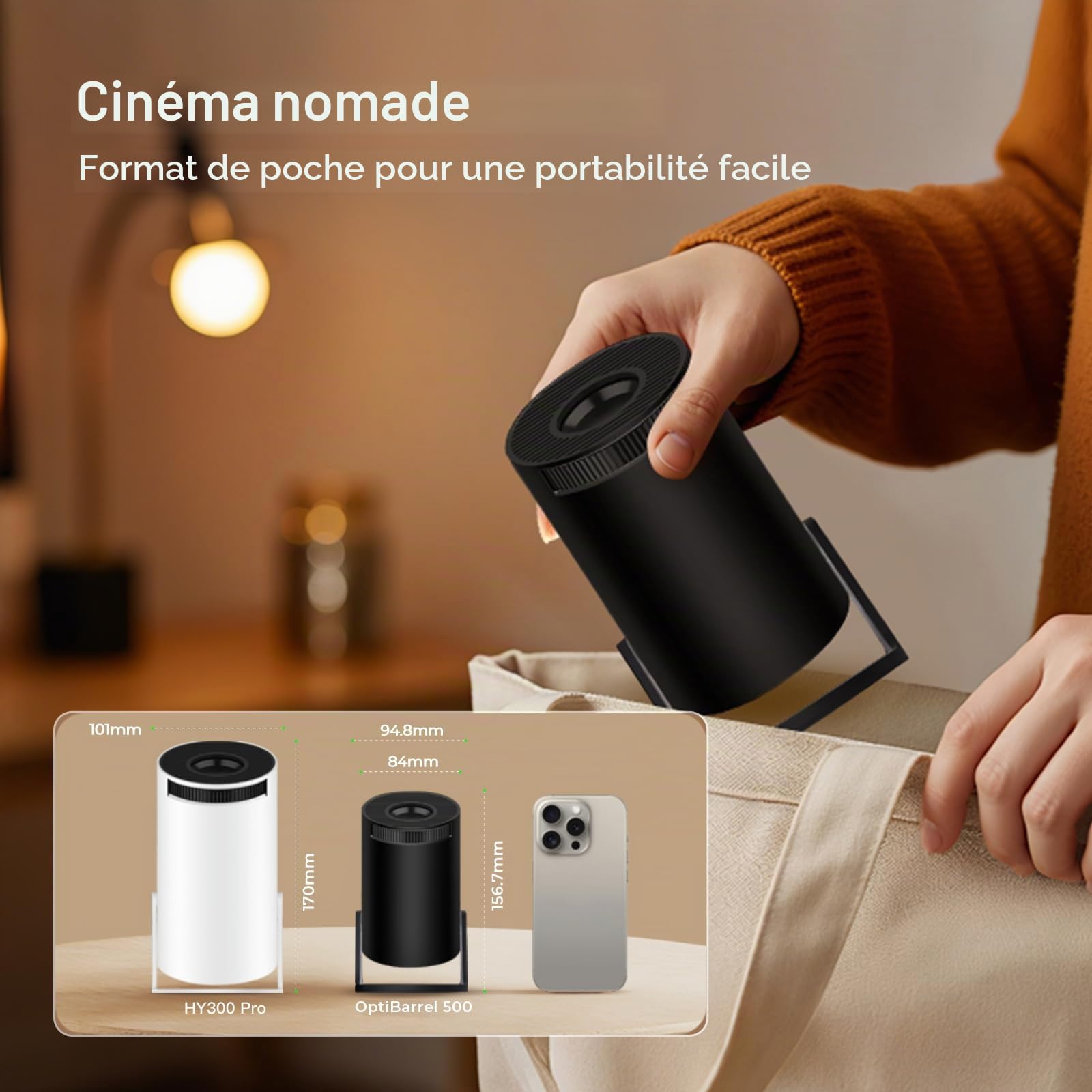 Vidéoprojecteur Compatible 4K Android 14 Mini Video Projecteur Contrôle App