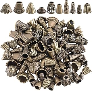 100Pcs 10 Styles Flower Bead Caps Cone Bead Spacers Tibetan Style Antique Bronze Flowers Tassel End Caps Supplies for Jewelry Making Women DIY Crafting Findings Earrings Accessories