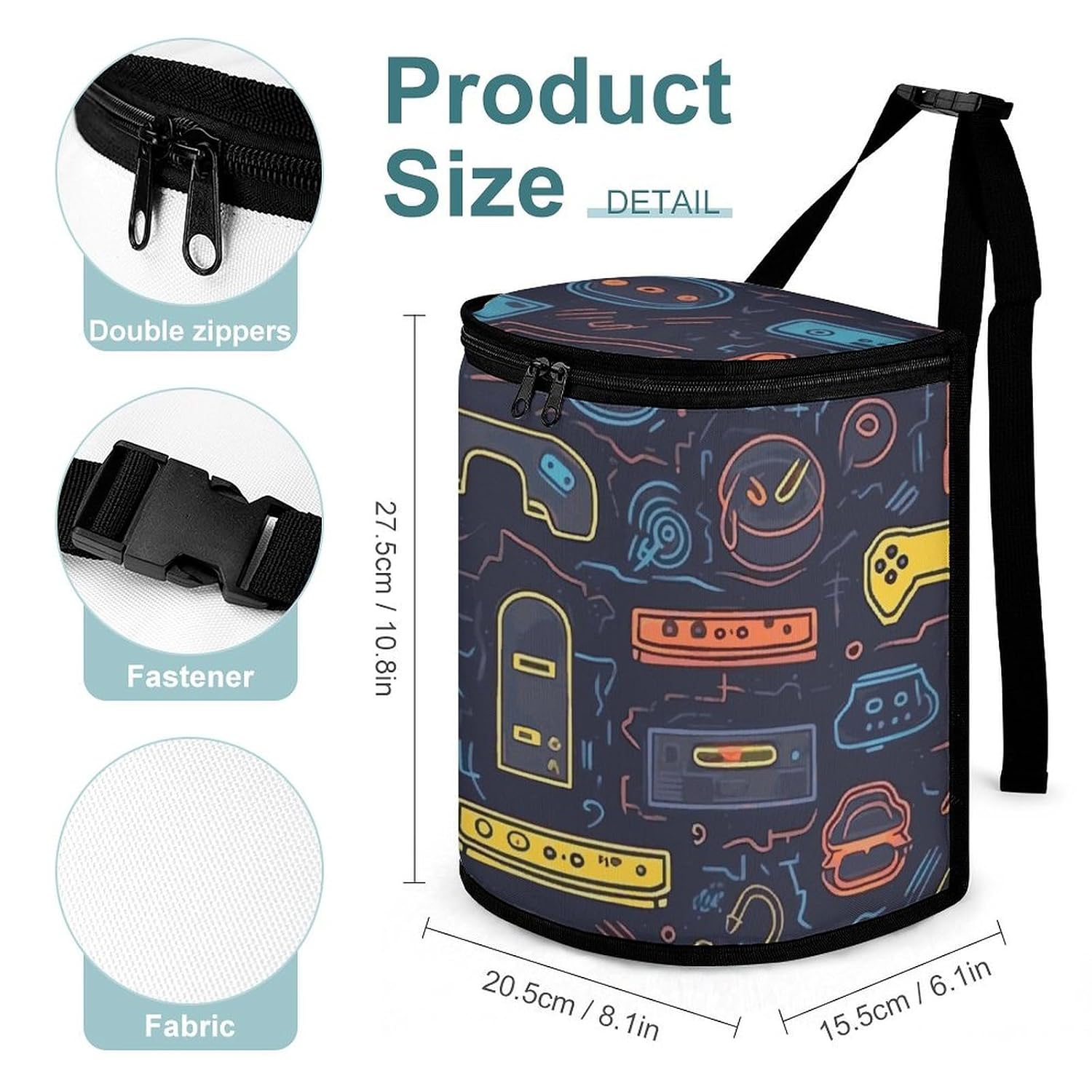 Game Video Gaming Pattern Car Trash Can with Lid Reusable Waterproof Car Trash Bag Hanging Vehicle Garbage Can Multipurpose Storage Box for Vehicle Travel Camping Picnicing image 2