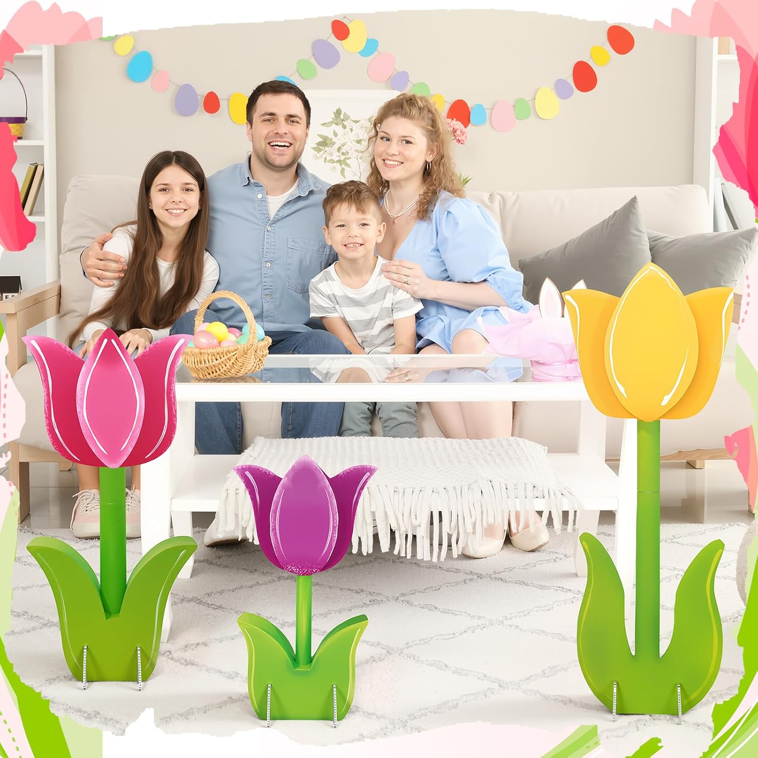 Amyhill 3 Pcs Spring Easter Decorations Tulip Cardboard Cutout Standup Life Size 16.93/23.23/29.92 Inches Tulip Flower Cardboard Cutouts for Indoor Outdoor Yard Baby Shower Party Photo Props Favors