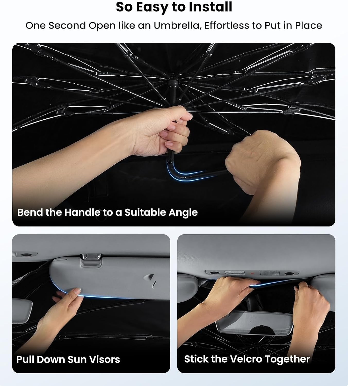 Zanch 2026 Upgraded Windshield Sun Shade Umbrella: Custom Fit for Ford F150 F250 F350 2015-2025 Front Window Sunshade, Block UV Rays & Keep Car Cool, 1:1 Scan for F150/250/350, No Gaps & No Scratches.