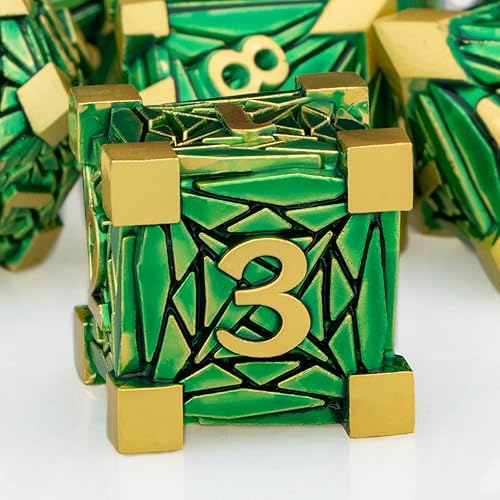 Miniatura 3 de Juego de dados de metal para DND, dados de mazmorras y dragones con caja, dados de oro verde para D&D, dados RPG D y D, juego de dados poliédricos