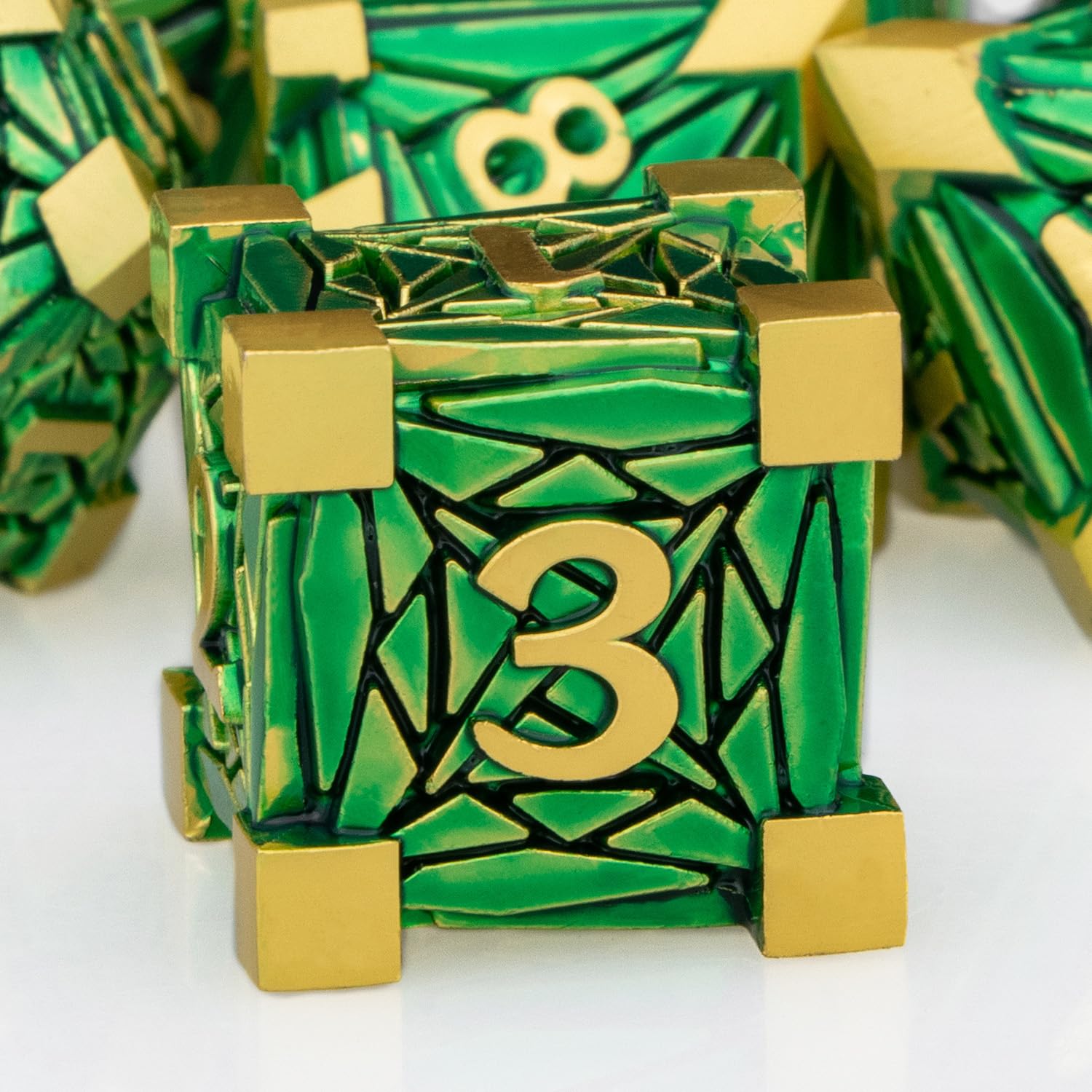 ORIFANTOU Jeu De Dés DND En Métal – 7 Dés (D4 à D20) Avec Boîte, Thème Éclats De Cristal – Pour Donjons Et Dragons Et JDR