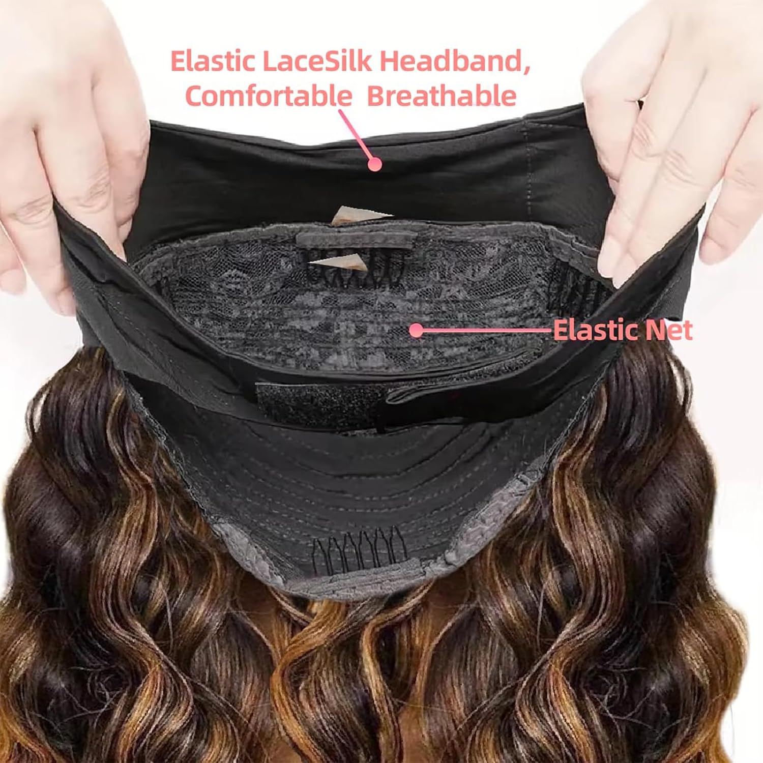 Highlight Ombre Headband Wig Human Hair 4/27 Highlight Body Wave Wigs Human Hair for Black Women Wear and Go Glueless None Lace Front Wigs Brazilian Virgin Headband Wig Human Hair 22 Inch