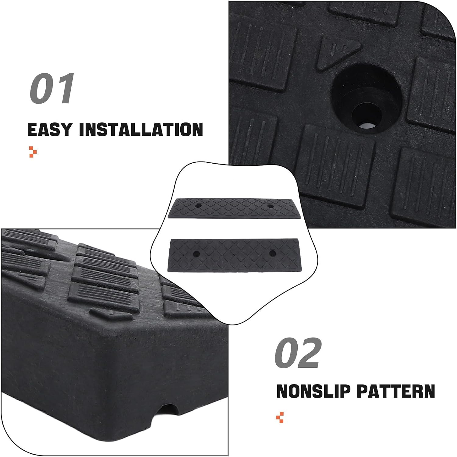 Toyvian 2pcs Car Wheel Ramps Threshold Ramps for Curb Driveway Lawn Mower ATV Use Black 50x13x4cm for Home and Garage