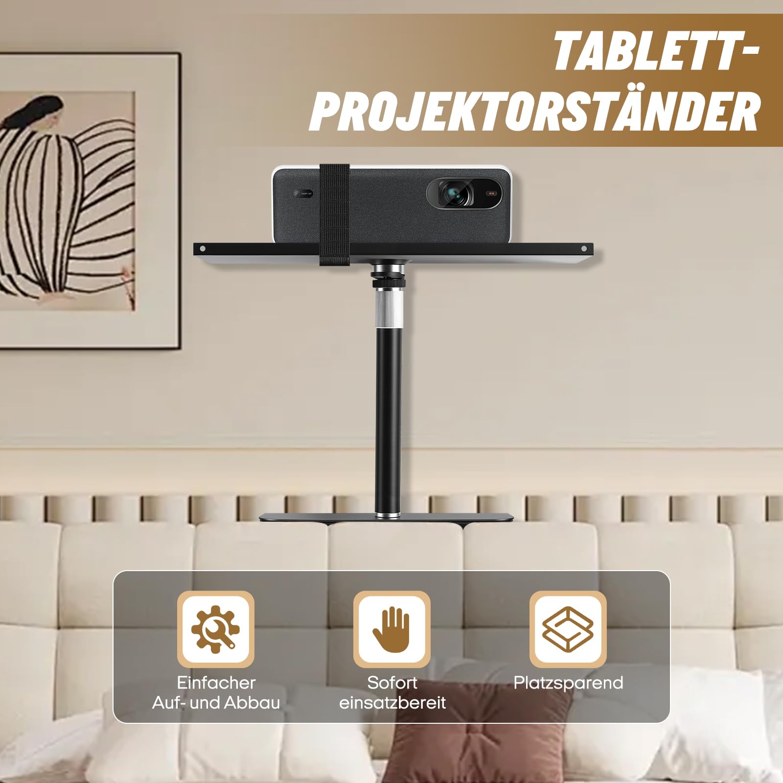 Projektorhalterung für Bett und Sofa, Verstellbare Ständerlänge 24-41cm, Verstecktes Design Bed Sofa Beamer Halterung, Kompatibel mit 99% Projektoren XGI-MI Nebu-la Van-KYO Ep-Son (24-41cm)