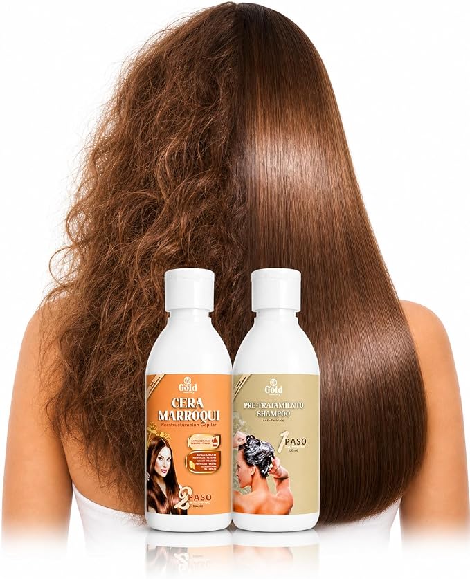 Gold DIAMOND - Kit de Cera Marroquí (Grande, 1000 mL) - Alisado Brasileño Profesional - Reestructuración Capilar para cabellos Gruesos, Rebeldes y Crespos.