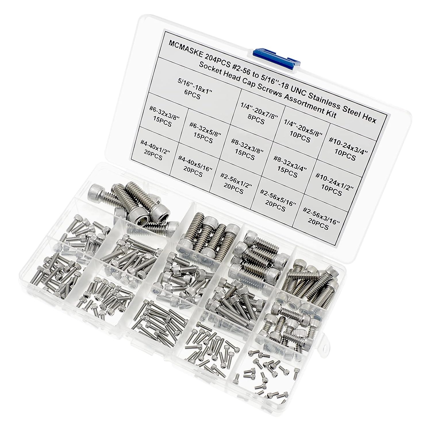 #2-56#4-40#6-32#8-32#10-24 1/4"-20 5/16"-18 UNC 304 Stainless Steel Socket Head Cap Screws Assortment Kit