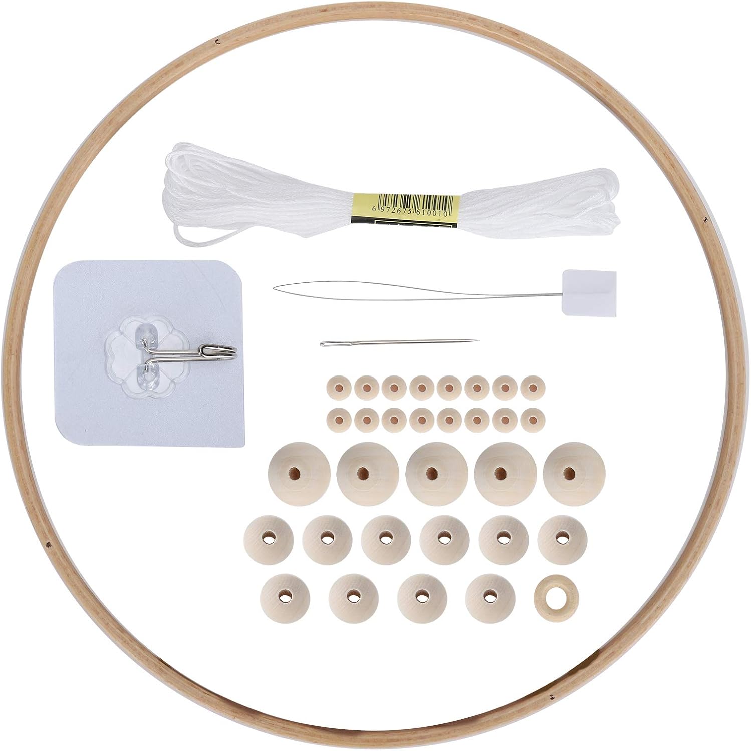 CHEOTIME Baby Mobile DIY Kit, DIY Wooden Beads Wind Chime Kit Mobile Hanger Round Bed Bell Frame Wind Chime Bell for Handmade Crafts Nursery Wall Decor Gift Making