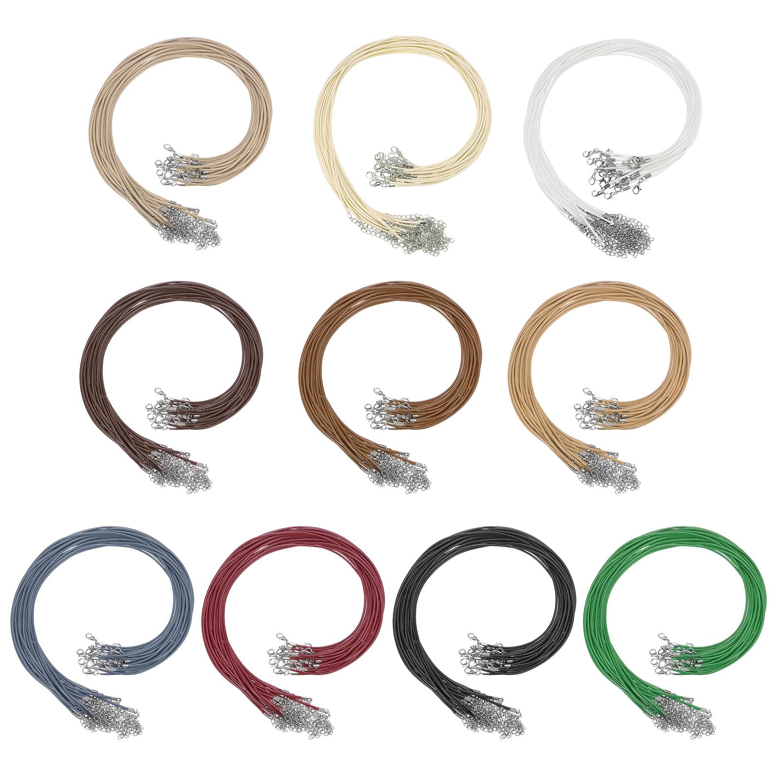 sourcing map 100Pcs Waxed Necklace Cord Bulk 10 Assorted Colors 1.5mm Dia 18" Necklace String Rope with Chain Clasp for Pendants Bracelets Beads Jewelry Making Supplies Accessories