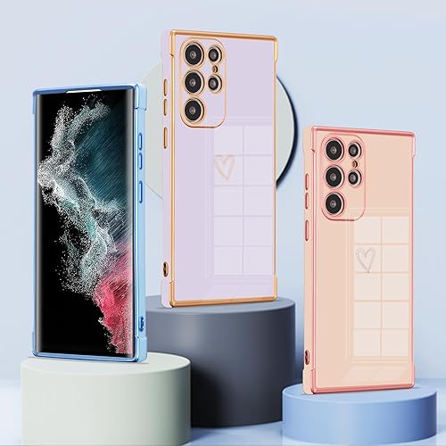 Miniatura 6 de ZTOFERA Funda diseñada para Samsung Galaxy S22 Ultra 5G, bonito borde chapado con patrón de corazones de amor con protección para lente de cámara,