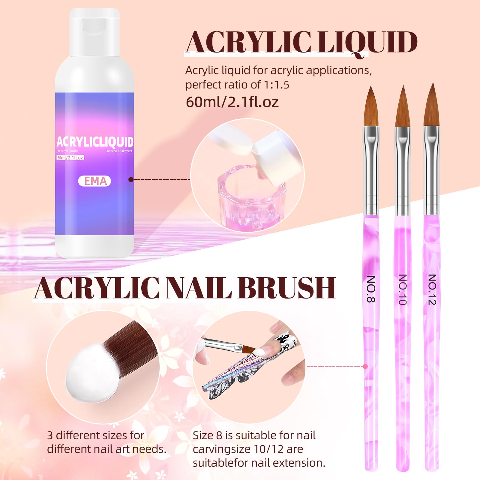 Major Dijit Acryl-Nagelset – UV-LED-Lampe, Pulver, Monomer, Übungshand, Strasssteine, Formen, 4-in-1-Gel-Nagellack, silberne Kosmetiktasche – erzielen Sie zu Hause Ergebnisse in Salonqualität.