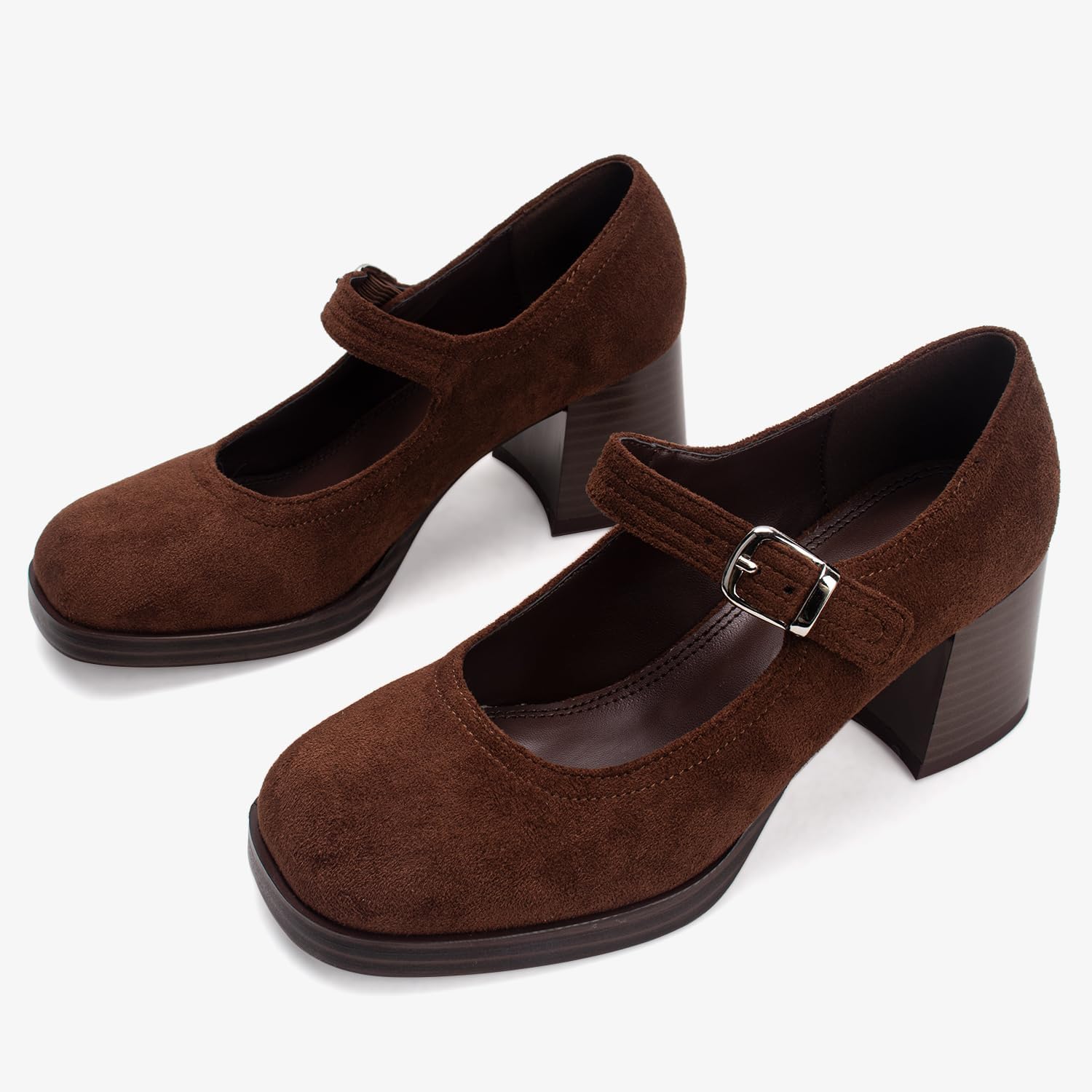 Mary Janes Heels for Women Retro Square Toe Platform Low Heel Chunky Loafer Pumps Vintage Dress Party Ballerina Shoes with Ankle Buckle Strap - Image 4