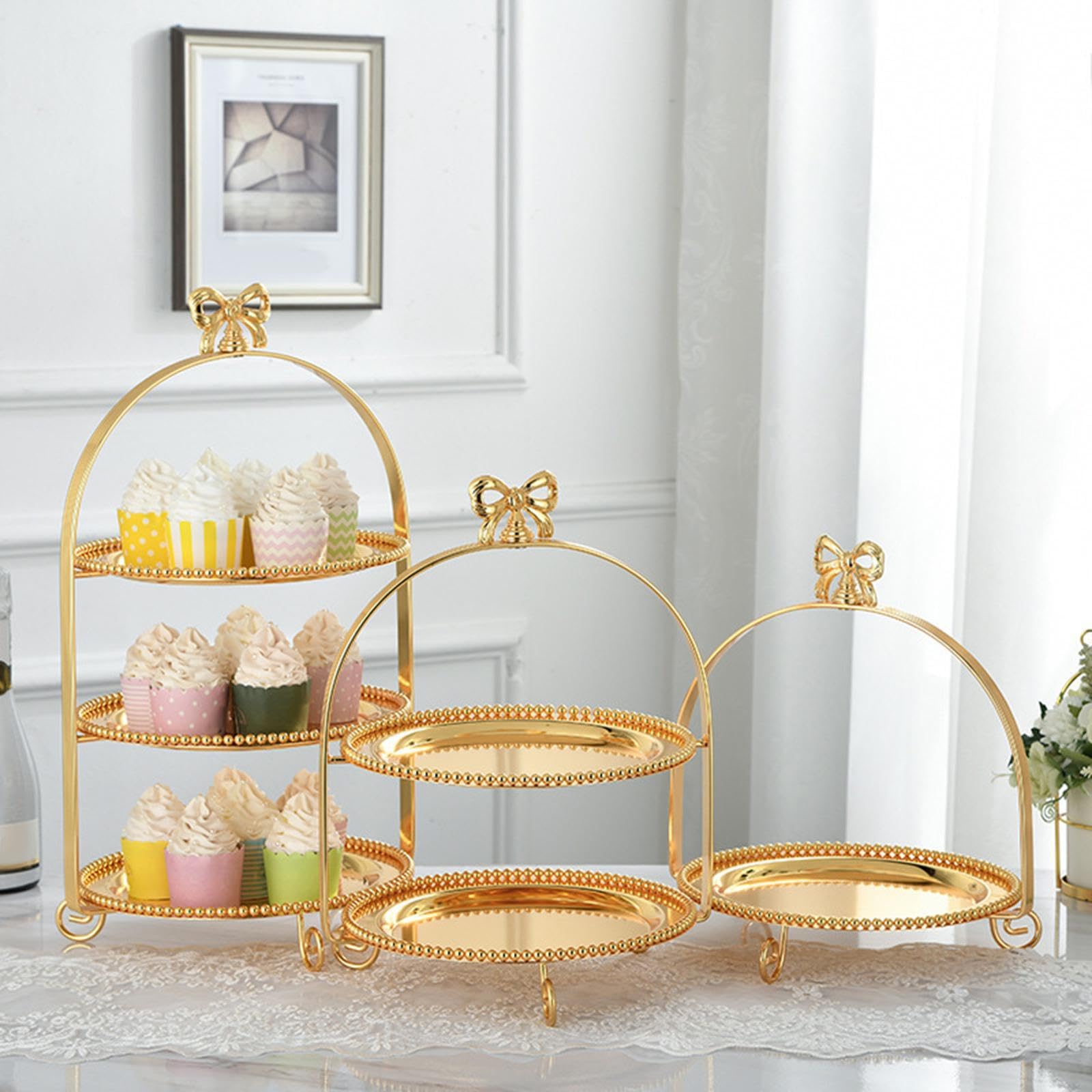 Supporto per Vassoio a più Livelli alla Moda, espositore per Frutta, organizzatore per esporre Snack e Dessert Durante Gli Eventi. Il Supporto per, Oro, Tre Livelli