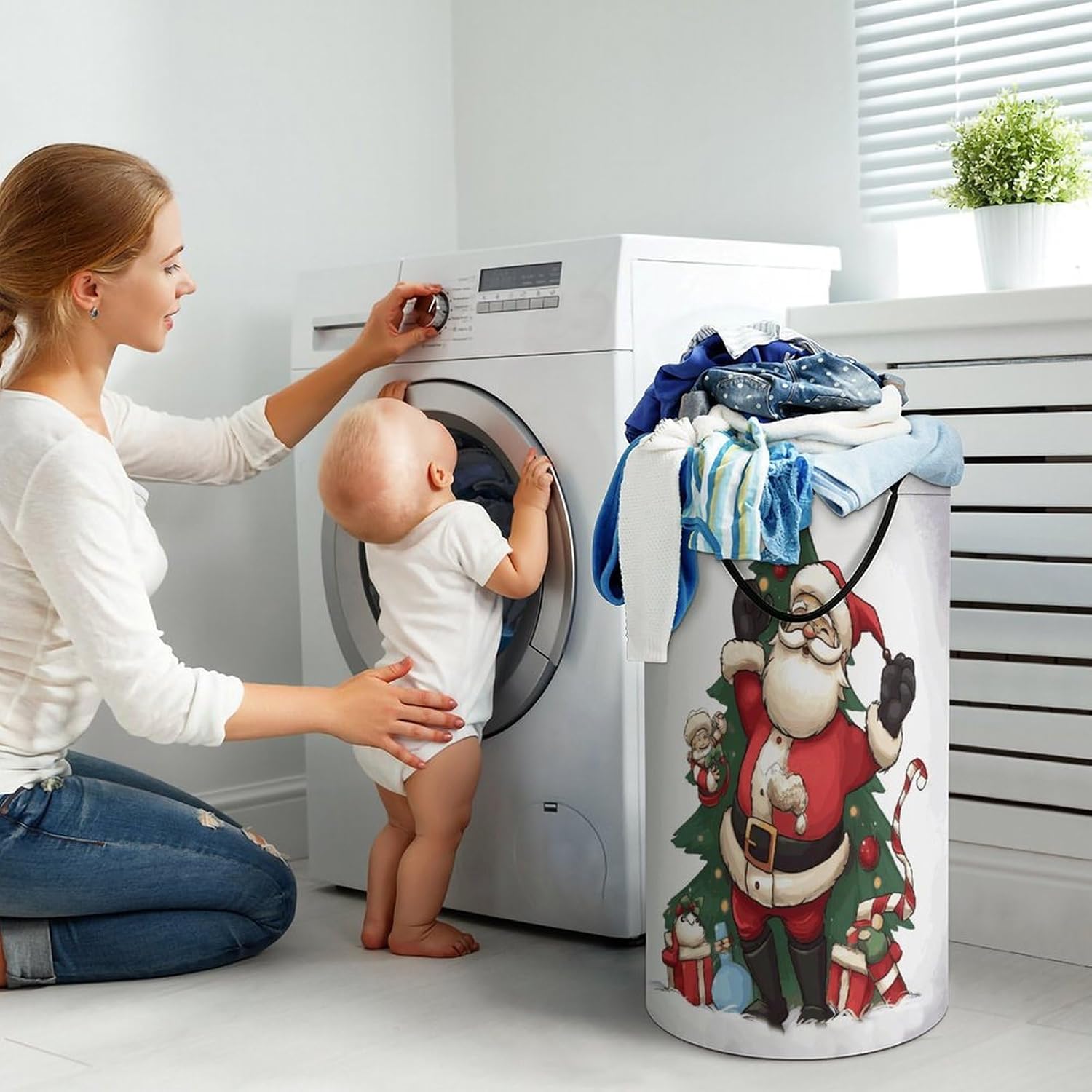 Merry Christmas Laundry Basket Waterproof And Moisture-Proof Storage Bins Collapsible Round Laundry Hamper Perfect for Toys, Clothes And Sundries