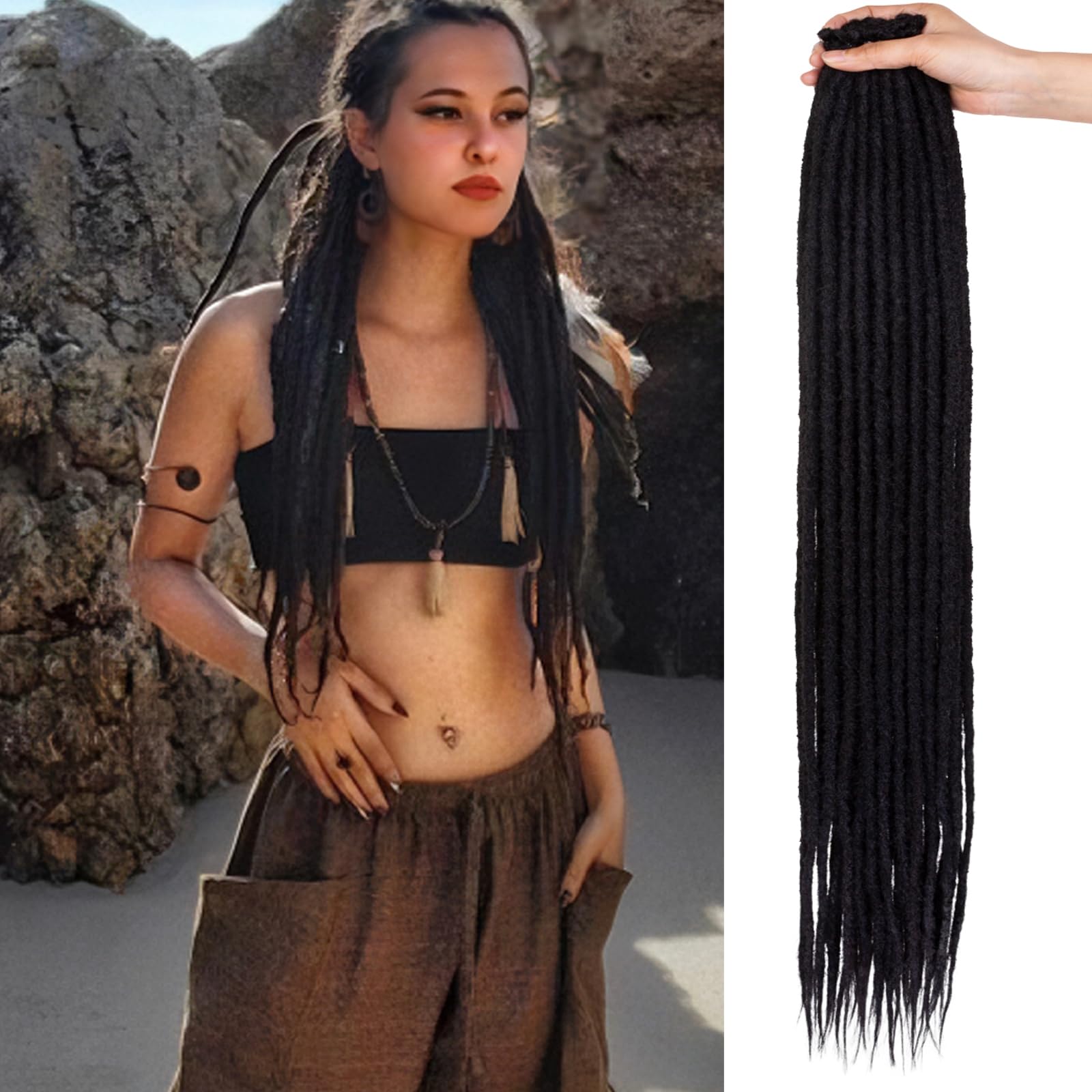 Samtress 24 Inch Dreadlock Extensions 0.6cm Width Soft Loc Extension 20 Strands Ombre Grey Single Ended Handmade Reggae Style Crochet Dreads Loc Braiding Hair Synthetic (#RSGREY)