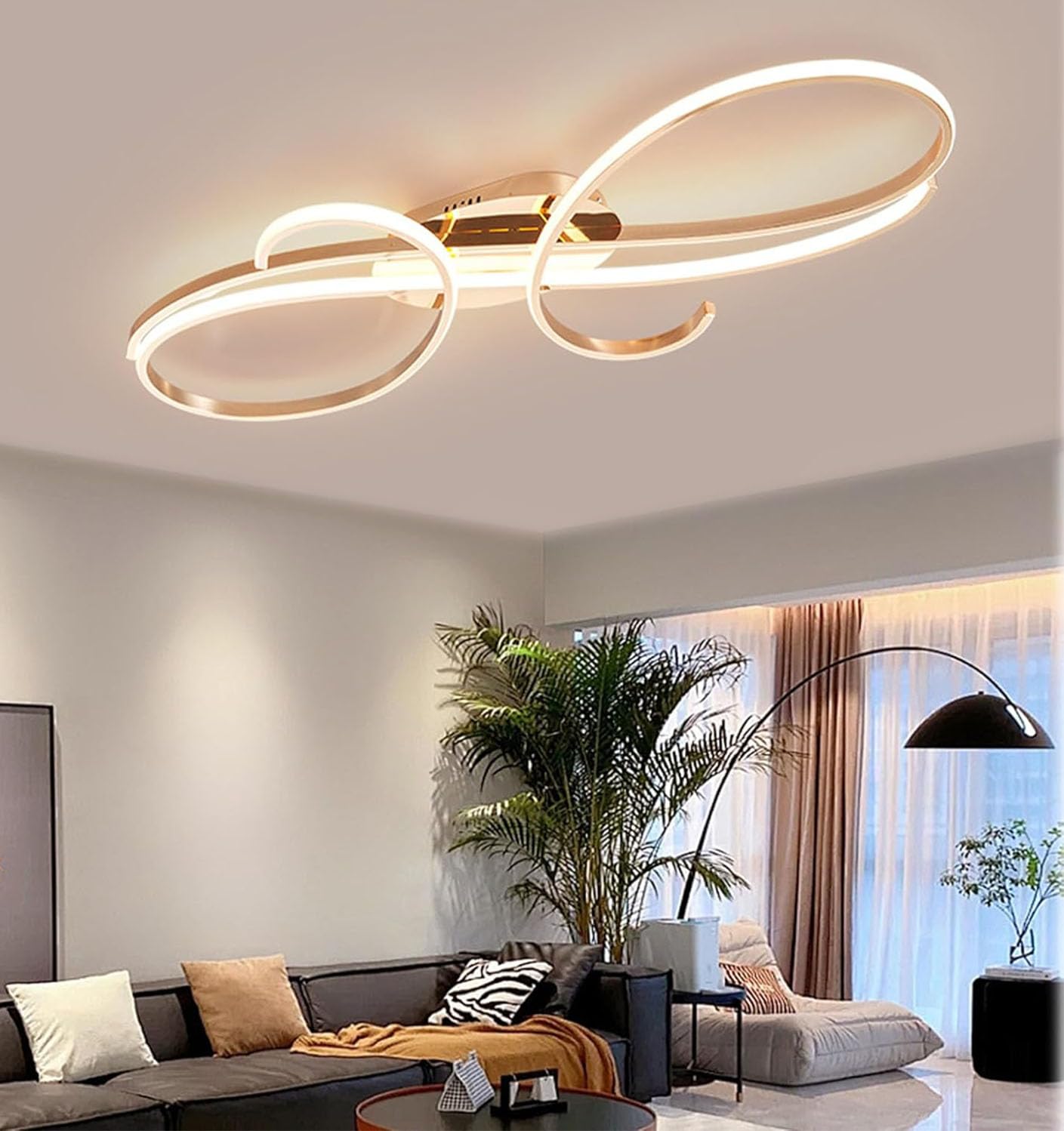 Deliouay Dimmable LED Ceiling Lights with Remote Control, Flush Mount Lighting Fixture, for Living Room Bedroom Lounge Dinning Room,Kitchen, Hallway, Office Ceiling lamp (Gold, 80cm)