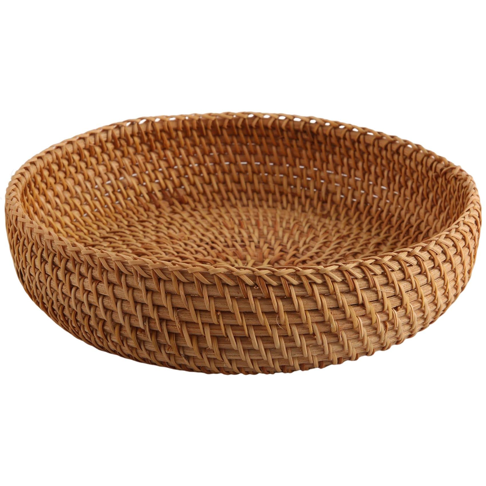 Mircube Handmade Autumn Rattan Weaving Round Storage Basket Fruit Dish Rattan Bread Basket for Kitchen Food Picnic Bread Mini Container