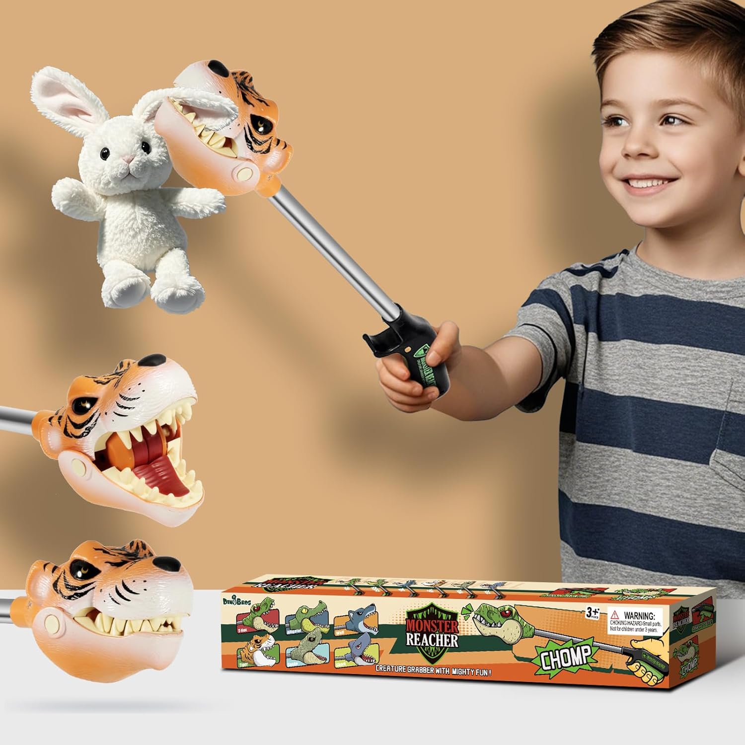 DINOBROS Tiger Grabber Toys Pincher Snapper Chomper Monster Reacher Robot Hand Animal Toy for Kids