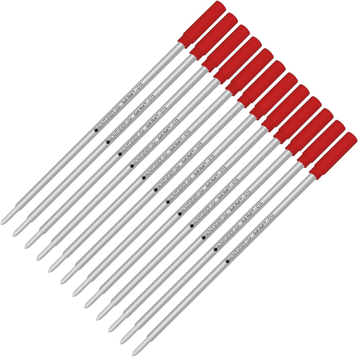 Lanier Combo Pack - 12 Pack - Monteverde® Soft Roll™ Ballpoint C13 Paste Ink Refill Compatible with Most Cross® Style Ballpoint Pens - Red (Medium Tip 0.7mm)