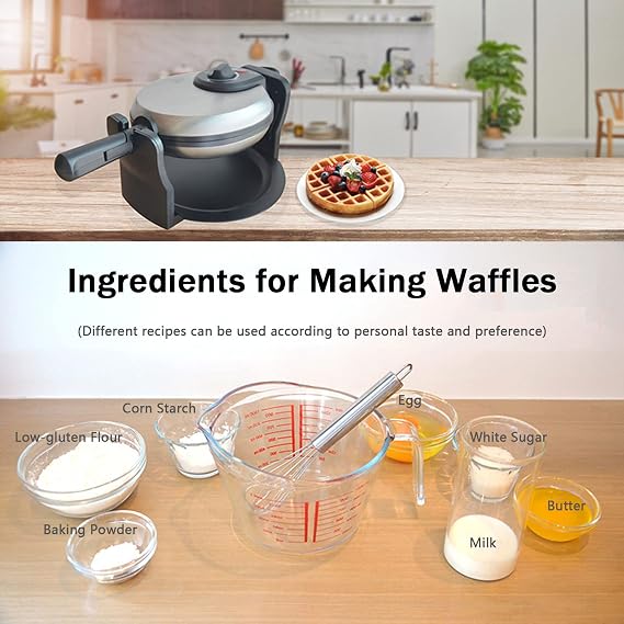 Rotating Belgian Waffle Maker, 180 Flip Iron w/Non-Stick Plates, 4-Slice Belgian Waffle Maker with Pfoa Free Nonstick Coating, Adjustable Temperature, Space Saving Storage, Easy to Clean