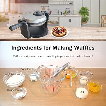 Rotating Belgian Waffle Maker, 180 Flip Iron w/Non-Stick Plates, 4-Slice Belgian Waffle Maker with Pfoa Free Nonstick Coating, Adjustable Temperature, Space Saving Storage, Easy to Clean