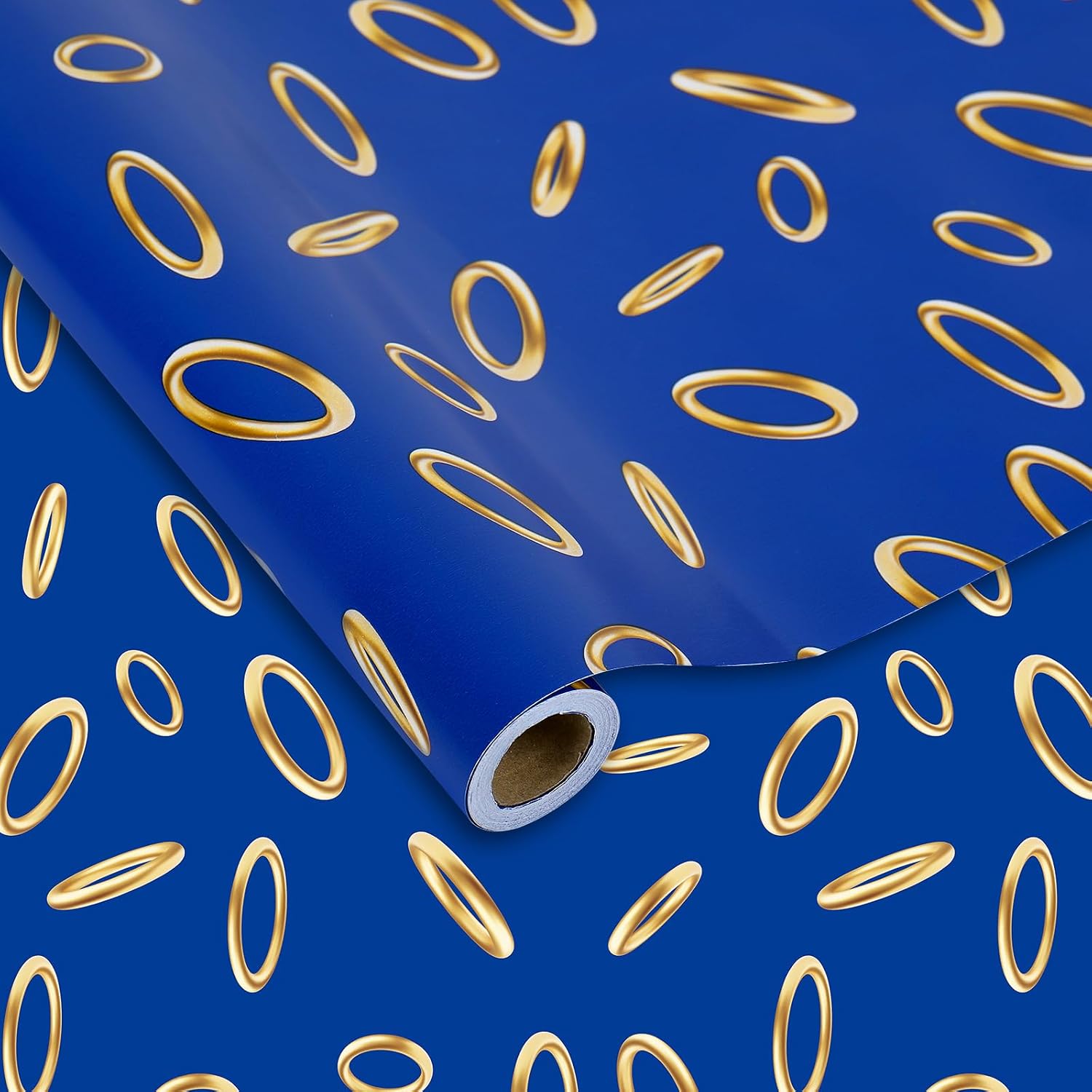 JarThenaAMCS Cartoon Game Wrapping Paper -Mini Roll- 17 Inch x 32.8Ft Blue Gold Ring Gift Wrap Paper for Birthday Baby Shower Video Game Party DIY Crafts