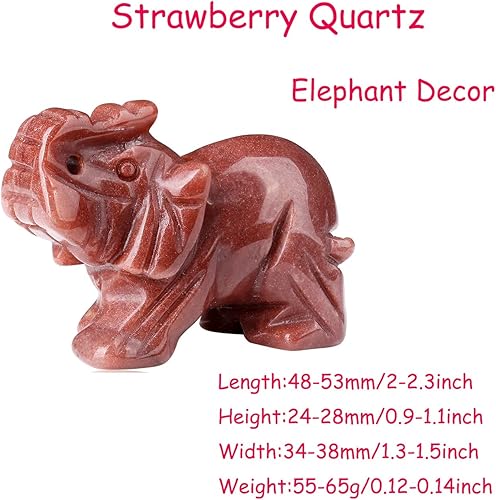 Miniatura 6 de Decoración de elefante de cuarzo fresa de 2 pulgadas, bonita piedra natural pulida tallada a mano de cristal curativo rosa, escultura de estatua de