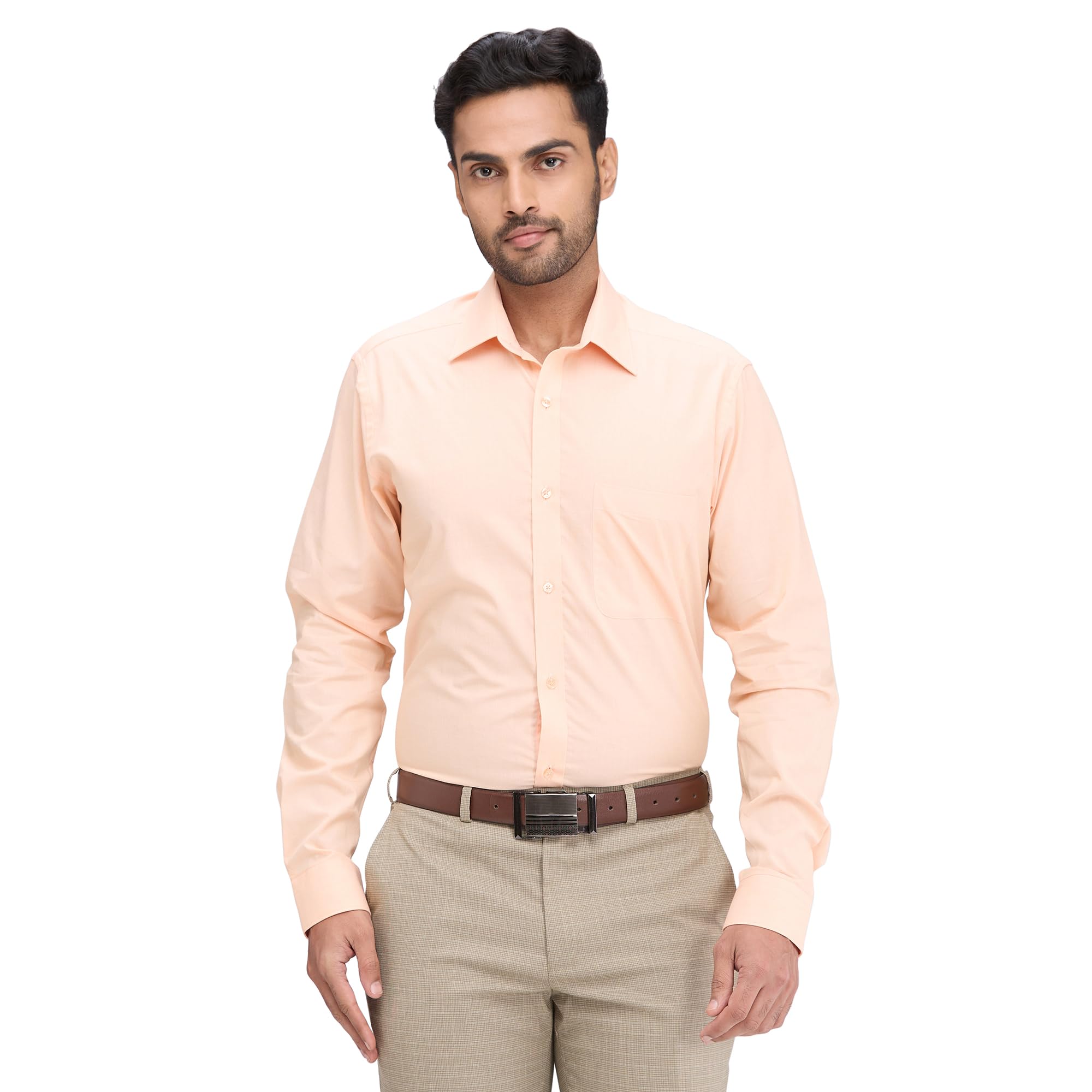 raymond Men's Slim Fit Solid Pattern Pure Cotton Semi Cut Away Collar Full Sleeve Formal Shirt-picture-23