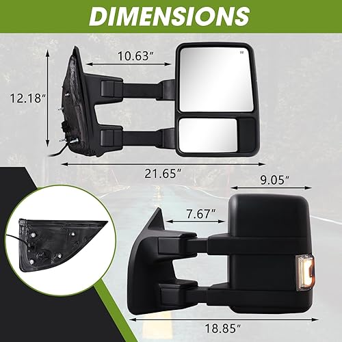 Miniatura 7 de Espejos de remolque para Ford 1999-2016 F250 F350 F450 F550 Super Duty Espejos de remolque para Ford con señal de giro y luz de marcha de vidrio