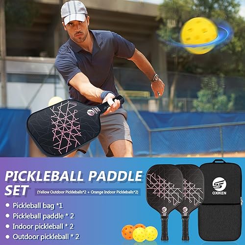 Miniatura 7 de Juego de 2 palas de pickleball aprobadas por USAPA de fibra de carbono (CHS) núcleo de panal de polipropileno, agarre antideslizante que absorbe el