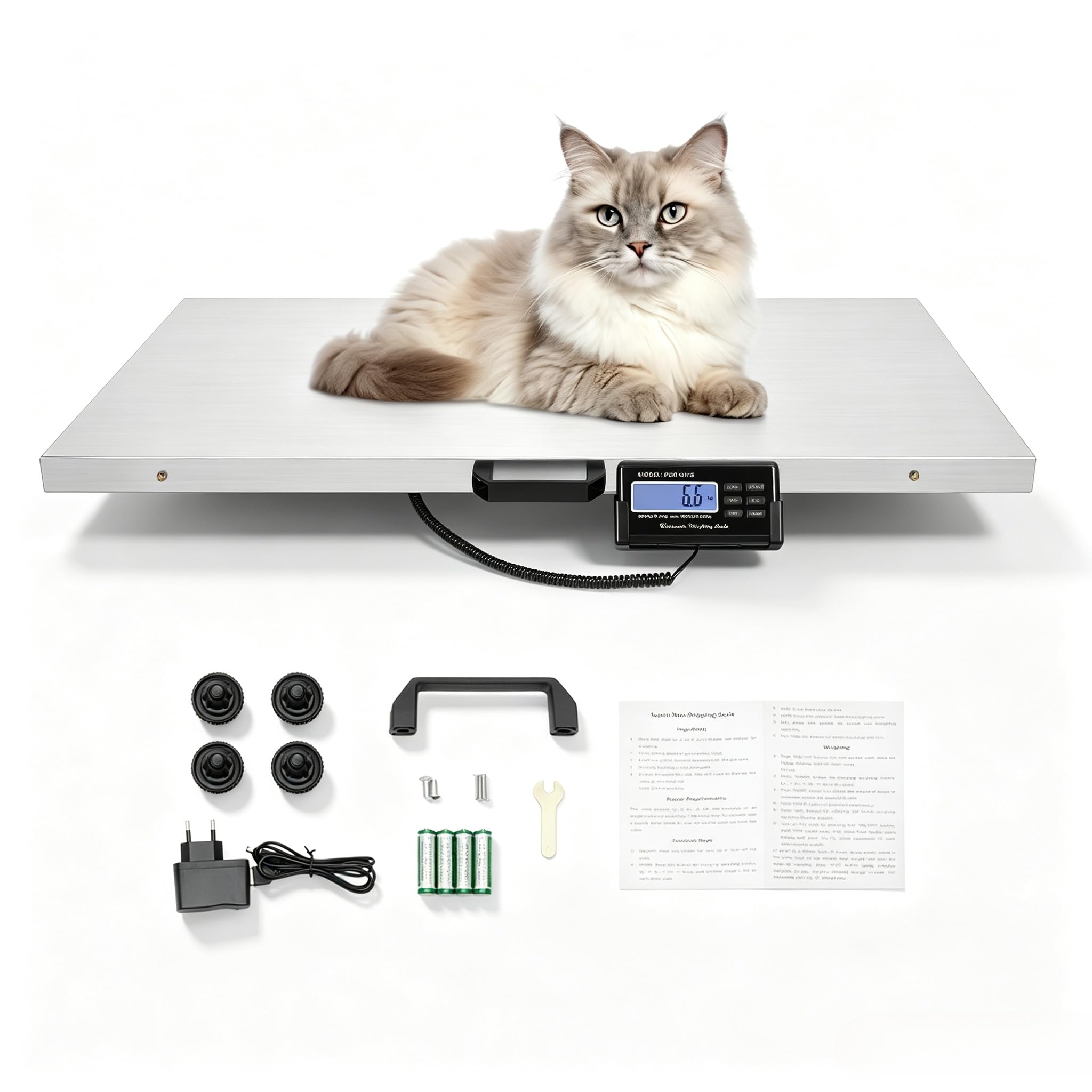 Bilancia digitale per animali domestici 300 kg, due modalità, tre unità, doppia installazione, acciaio inox, grande robusta con display