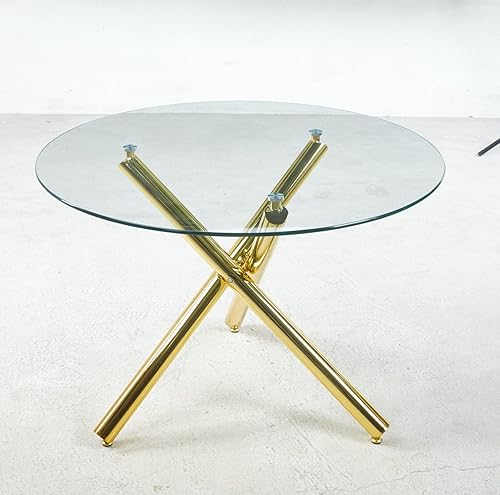 Miniatura 232 de Mesa de comedor de cristal de 51 pulgadas para 4, mesa de comedor rectangular contemporánea con parte superior de vidrio templado y patas de acero