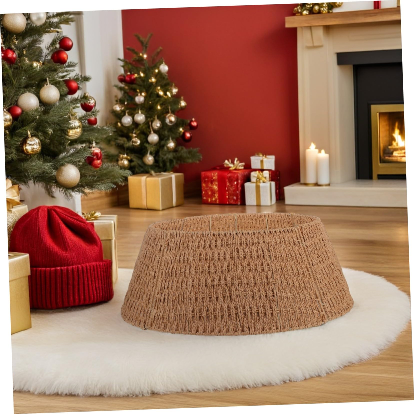 SOIMISS Collar de Árbol de Navidad Rústico de Cuerda Base Desmontable Falda Decorativa para Interiores Decoración Navideña Granja