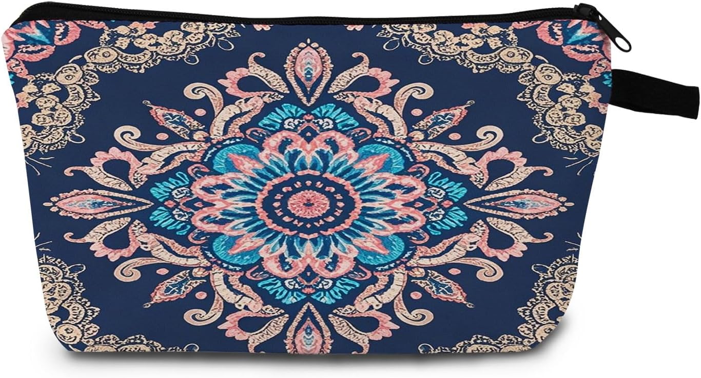 Ethnic Floral Makeup Bag Symmetrical Print Purse