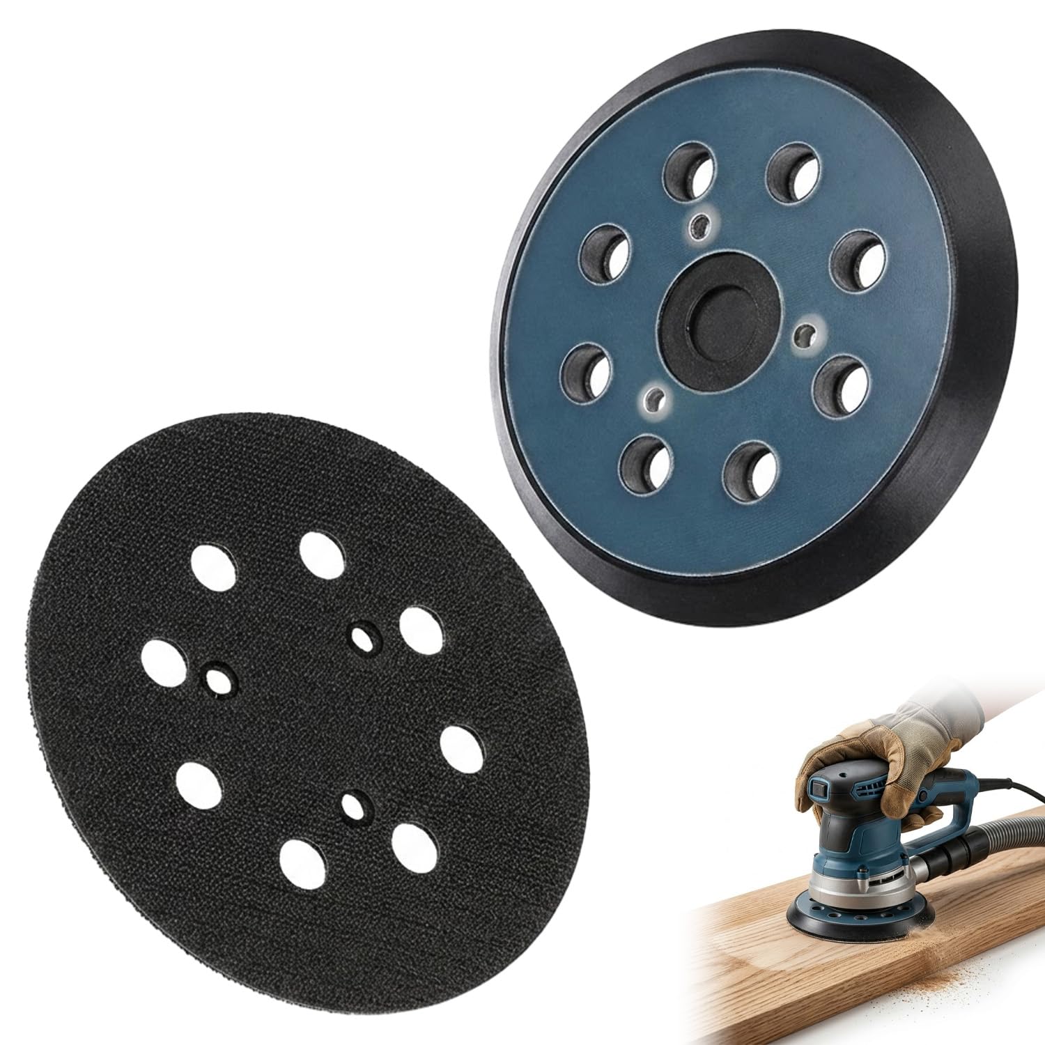 2 Pieces 5 Inch Orbital Sander Pads, 8-Hole Hook and Loop Replacement Backing Pad for BO5030 BO5041 DBO180Z and Similar 125mm Sanders
